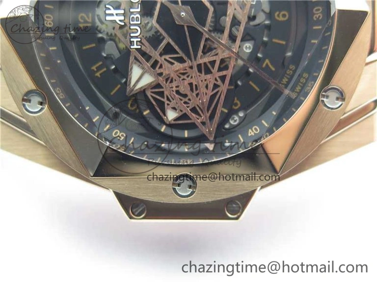Big Bang Sang Bleu Chrono RG B50 Black Skeletonal Dial On Rubber Strap Asian 7750