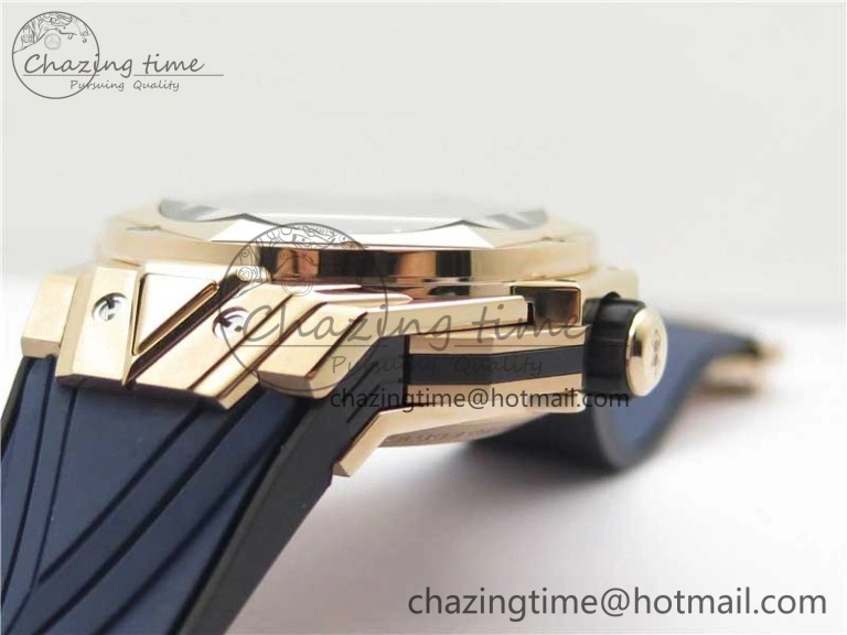 Big Bang Sang Bleu Chrono RG B50 Blue Skeletonal Dial On Rubber Strap Asian 7750