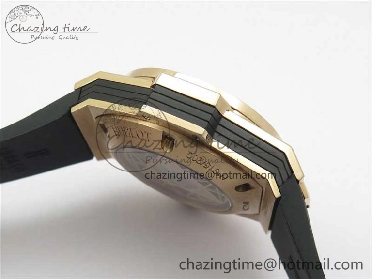 Big Bang Sang Bleu Chrono RG B50 Blue Skeletonal Dial On Rubber Strap Asian 7750