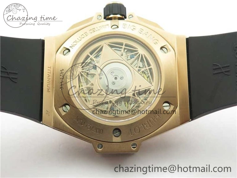 Big Bang Sang Bleu Chrono RG B50 Blue Skeletonal Dial On Rubber Strap Asian 7750