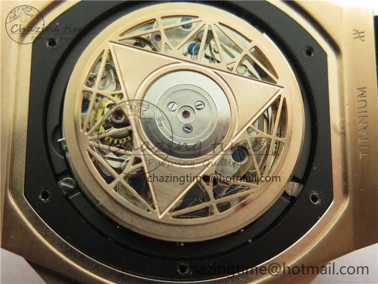 Big Bang Sang Bleu Chrono RG B50 Blue Skeletonal Dial On Rubber Strap Asian 7750