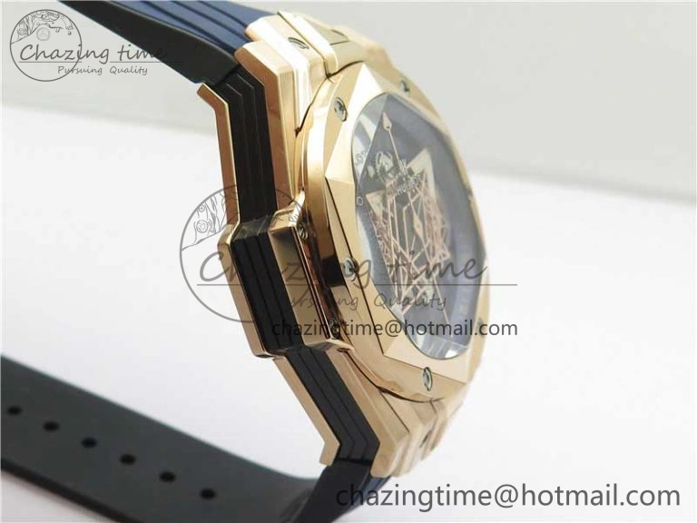 Big Bang Sang Bleu Chrono RG B50 Blue Skeletonal Dial On Rubber Strap Asian 7750