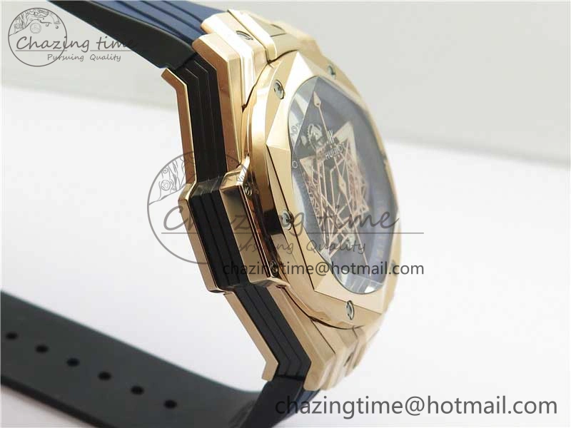 Big Bang Sang Bleu Chrono RG B50 Blue Skeletonal Dial On Rubber Strap Asian 7750