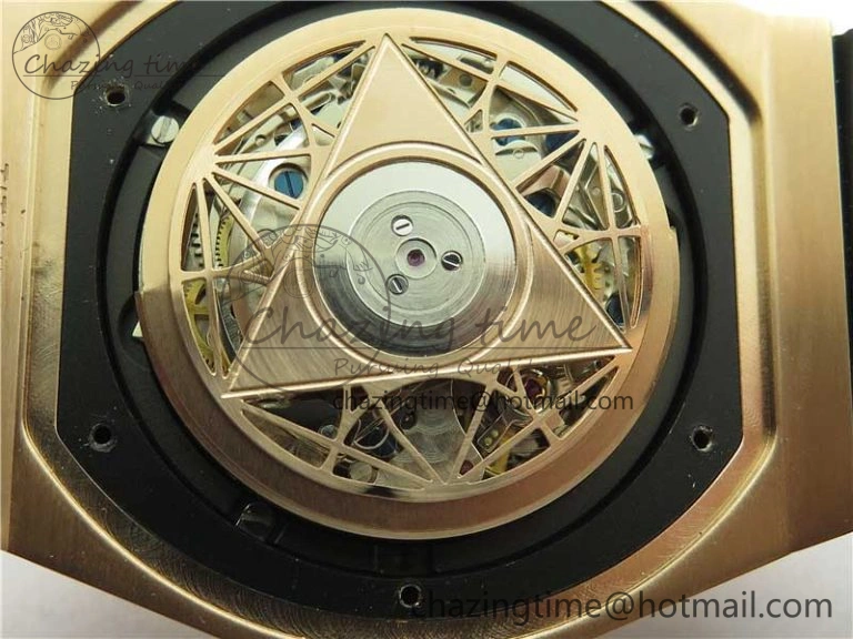Big Bang Sang Bleu Chrono RG B50 White Skeletonal Dial On Rubber Strap Asian 7750