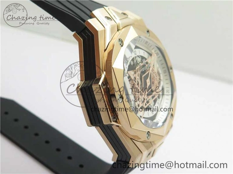 Big Bang Sang Bleu Chrono RG B50 White Skeletonal Dial On Rubber Strap Asian 7750
