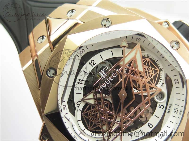 Big Bang Sang Bleu Chrono RG B50 White Skeletonal Dial On Rubber Strap Asian 7750