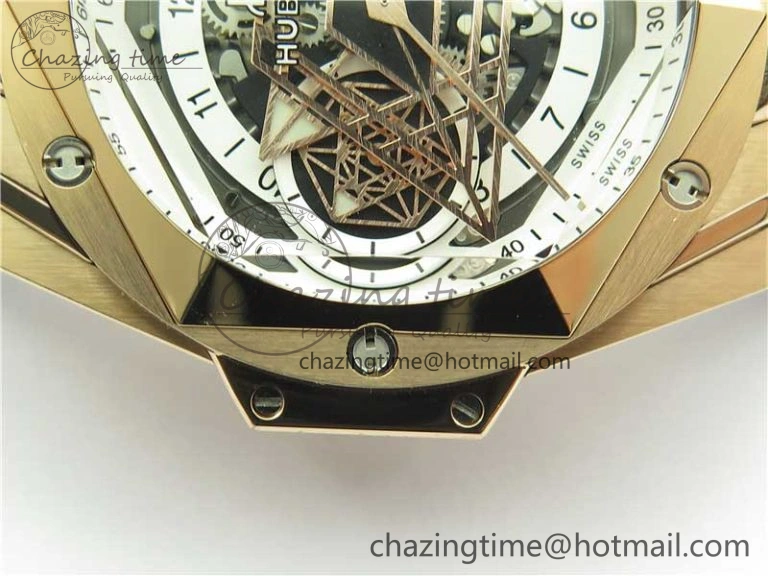 Big Bang Sang Bleu Chrono RG B50 White Skeletonal Dial On Rubber Strap Asian 7750