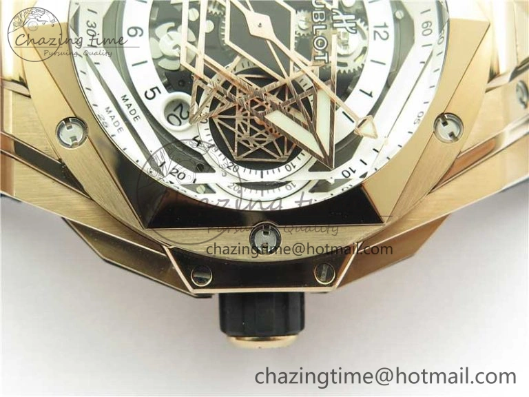 Big Bang Sang Bleu Chrono RG B50 White Skeletonal Dial On Rubber Strap Asian 7750
