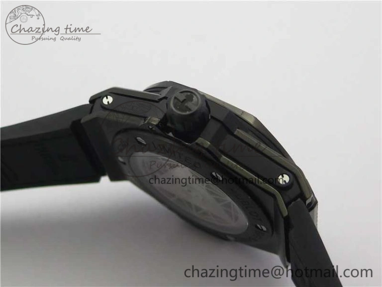Big Bang Sang Bleu DLC Ti WWF 1:1 Best Edition Black Skeletonal Dial On Black Gummy Strap Asian HB1213