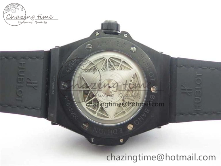 Big Bang Sang Bleu DLC Ti WWF 1:1 Best Edition Black Skeletonal Dial On Black Gummy Strap Asian HB1213
