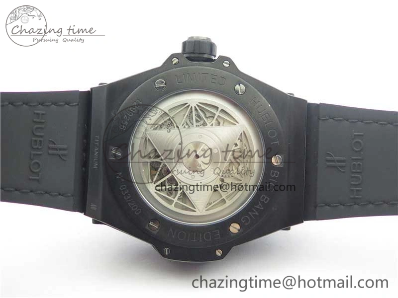 Big Bang Sang Bleu DLC Ti WWF 1:1 Best Edition Black Skeletonal Dial On Black Gummy Strap Asian HB1213