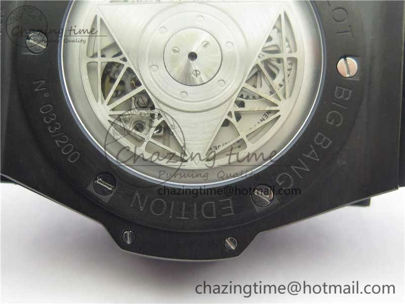 Big Bang Sang Bleu DLC Ti WWF 1:1 Best Edition Black Skeletonal Dial On Black Gummy Strap Asian HB1213