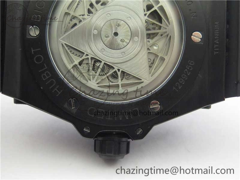 Big Bang Sang Bleu DLC Ti WWF 1:1 Best Edition Black Skeletonal Dial On Black Gummy Strap Asian HB1213