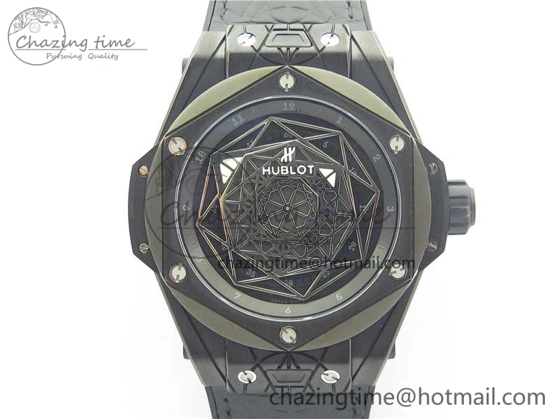Big Bang Sang Bleu DLC Ti WWF 1:1 Best Edition Black Skeletonal Dial On Black Gummy Strap Asian HB1213