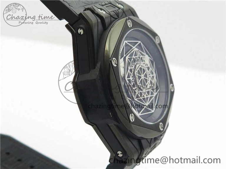 Big Bang Sang Bleu DLC Ti WWF 1:1 Best Edition Black Skeletonal Dial On Black Gummy Strap Asian HB1213