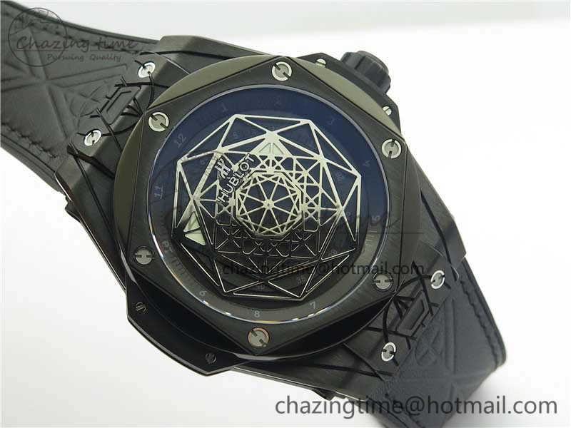 Big Bang Sang Bleu DLC Ti WWF 1:1 Best Edition Black Skeletonal Dial On Black Gummy Strap Asian HB1213