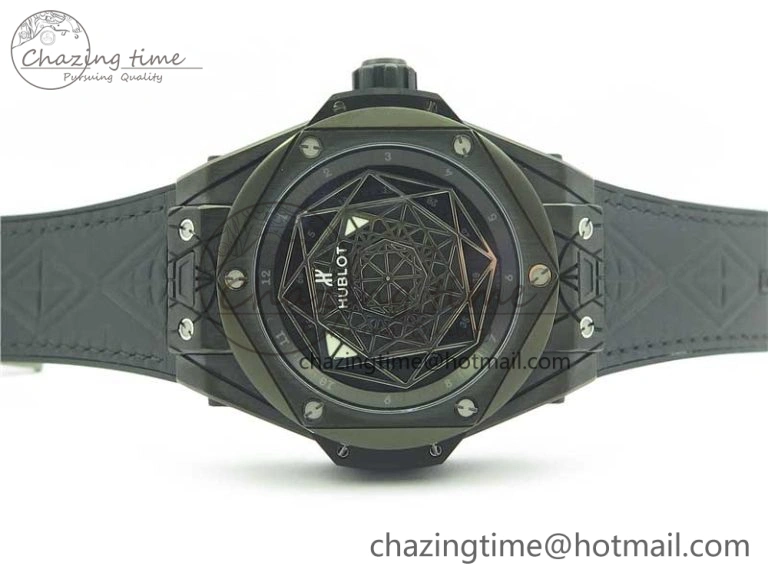 Big Bang Sang Bleu DLC Ti WWF 1:1 Best Edition Black Skeletonal Dial On Black Gummy Strap Asian HB1213