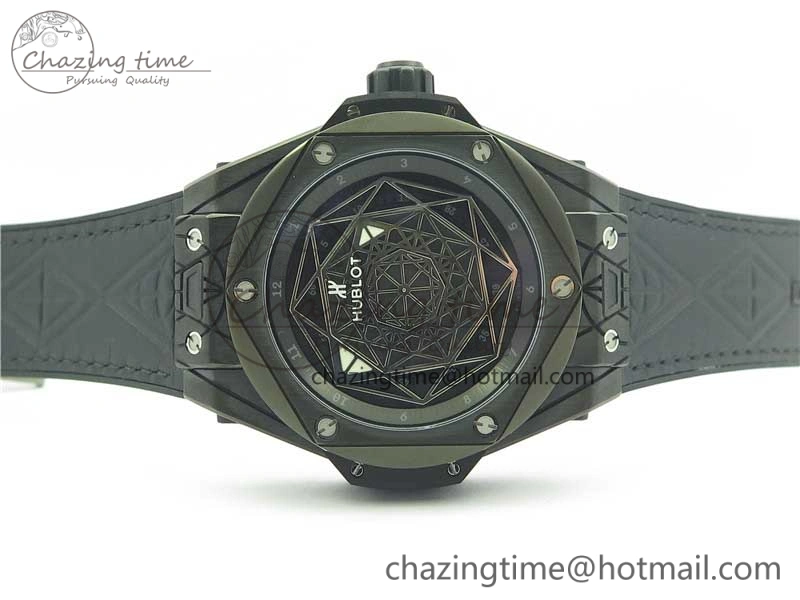 Big Bang Sang Bleu DLC Ti WWF 1:1 Best Edition Black Skeletonal Dial On Black Gummy Strap Asian HB1213