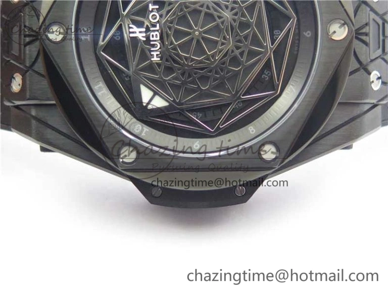 Big Bang Sang Bleu DLC Ti WWF 1:1 Best Edition Black Skeletonal Dial On Black Gummy Strap Asian HB1213