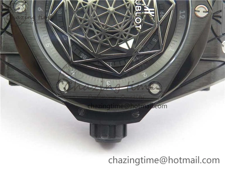 Big Bang Sang Bleu DLC Ti WWF 1:1 Best Edition Black Skeletonal Dial On Black Gummy Strap Asian HB1213