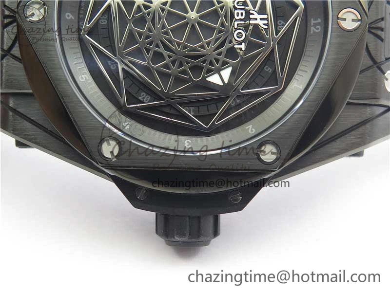 Big Bang Sang Bleu DLC Ti WWF 1:1 Best Edition Black Skeletonal Dial On Black Gummy Strap Asian HB1213