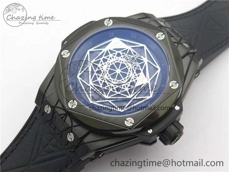 Big Bang Sang Bleu DLC Ti WWF 1:1 Best Edition Black Skeletonal Dial On Black Gummy Strap Asian HB1213