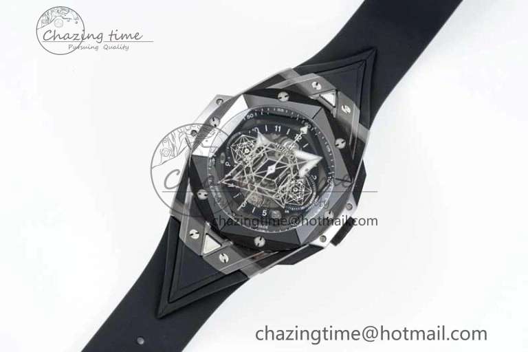 Big Bang Sang Bleu II Black Ceramic ZF Best Edition on Black Rubber Strap A1240