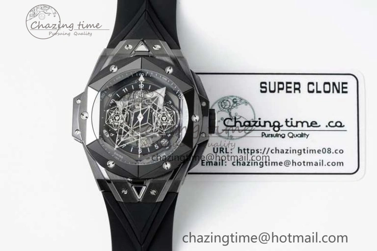 Big Bang Sang Bleu II Black Ceramic ZF Best Edition on Black Rubber Strap A1240