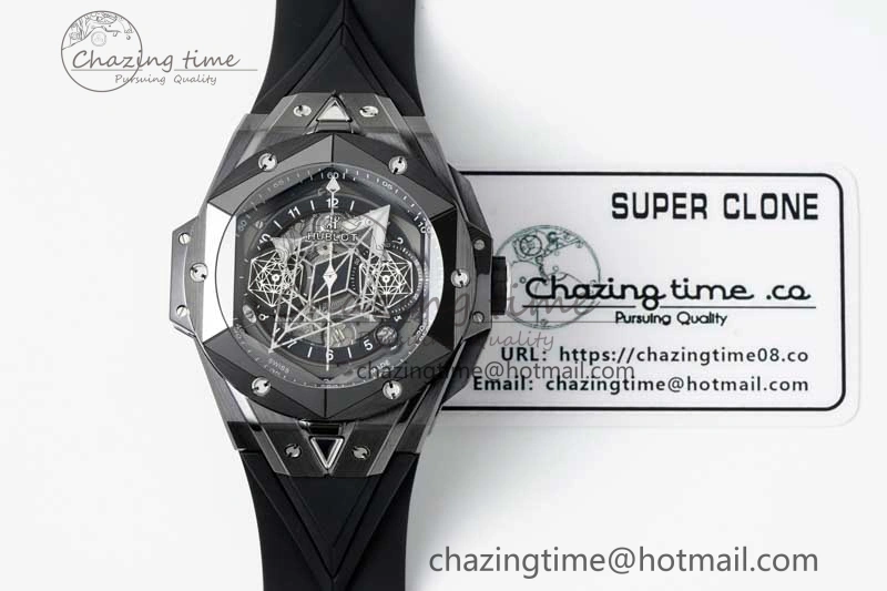 Big Bang Sang Bleu II Black Ceramic ZF Best Edition on Black Rubber Strap A1240