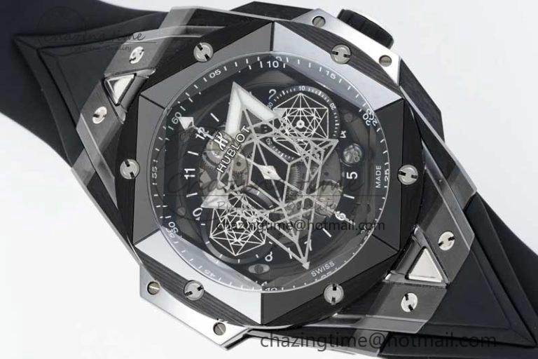 Big Bang Sang Bleu II Black Ceramic ZF Best Edition on Black Rubber Strap A1240