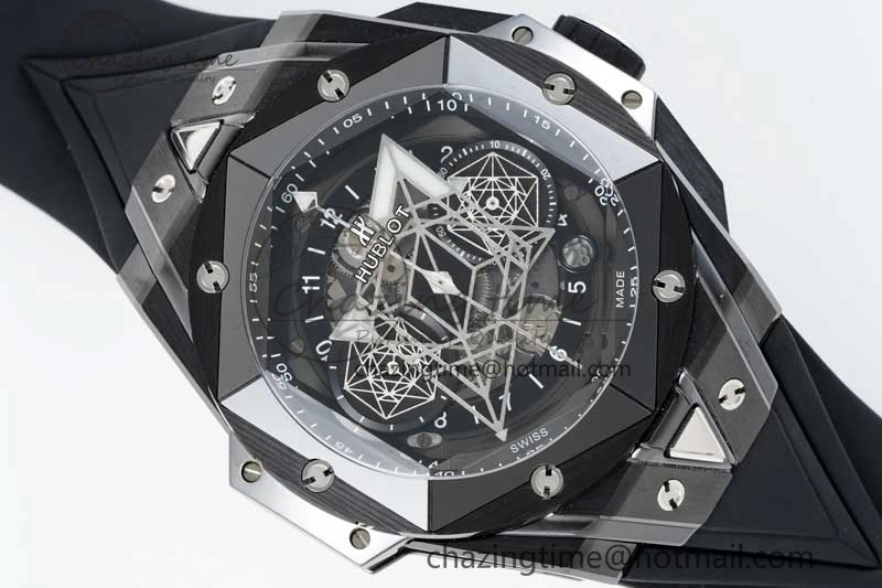 Big Bang Sang Bleu II Black Ceramic ZF Best Edition on Black Rubber Strap A1240