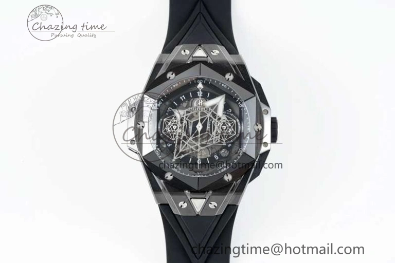 Big Bang Sang Bleu II Black Ceramic ZF Best Edition on Black Rubber Strap A1240
