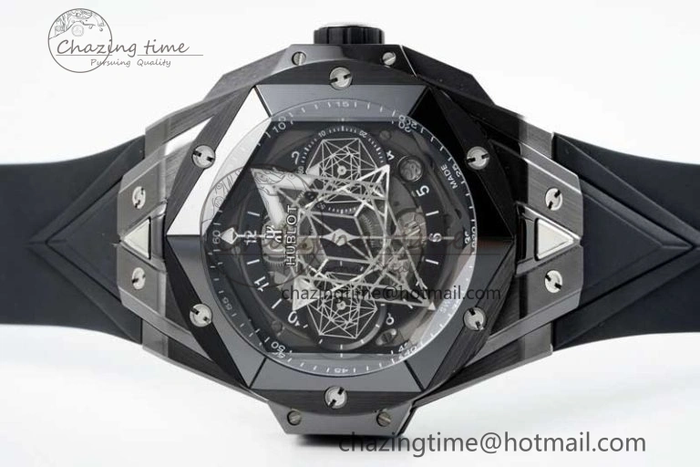 Big Bang Sang Bleu II Black Ceramic ZF Best Edition on Black Rubber Strap A1240