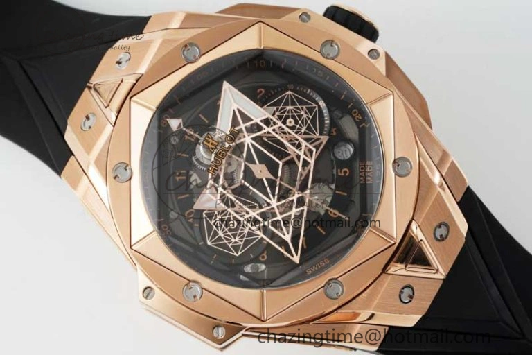 Big Bang Sang Bleu II Chrono RG BBF Best Edition Black Dial on Black Gummy Strap A7750