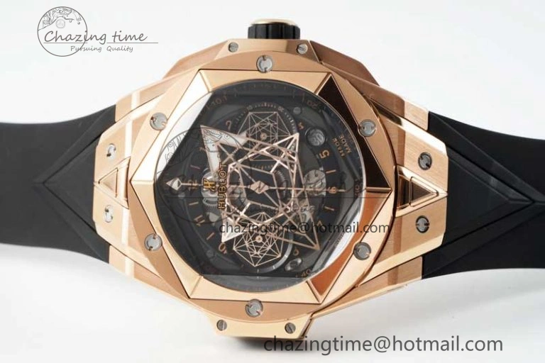 Big Bang Sang Bleu II Chrono RG BBF Best Edition Black Dial on Black Gummy Strap A7750