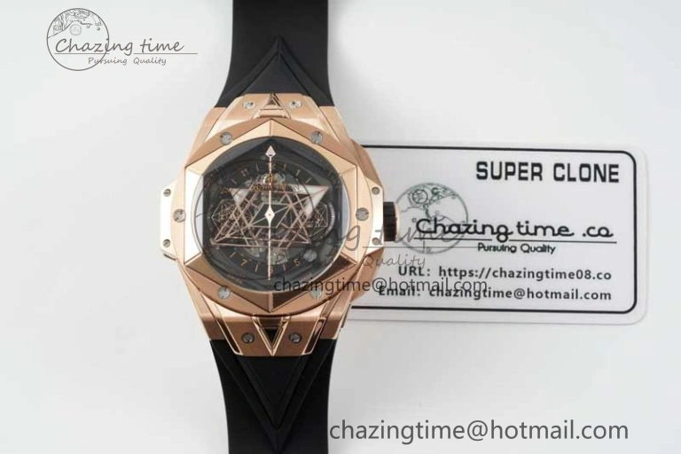 Big Bang Sang Bleu II Chrono RG BBF Best Edition Black Dial on Black Gummy Strap A7750