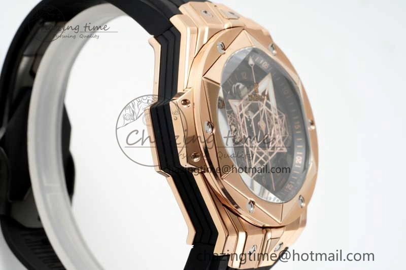 Big Bang Sang Bleu II Chrono RG BBF Best Edition Black Dial on Black Gummy Strap A7750