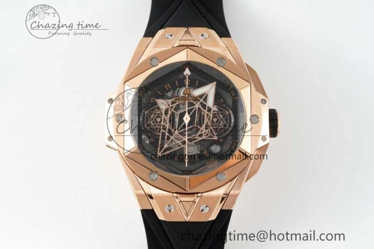 Big Bang Sang Bleu II Chrono RG BBF Best Edition Black Dial on Black Gummy Strap A7750