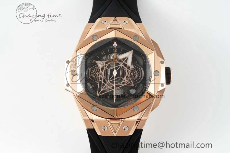 Big Bang Sang Bleu II Chrono RG BBF Best Edition Black Dial on Black Gummy Strap A7750