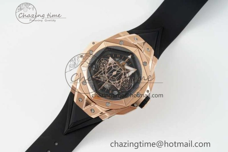 Big Bang Sang Bleu II Chrono RG BBF Best Edition Black Dial on Black Gummy Strap A7750