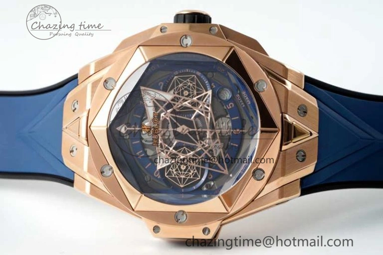 Big Bang Sang Bleu II Chrono RG BBF Best Edition Blue Dial on Blue Gummy Strap A7750