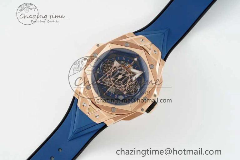 Big Bang Sang Bleu II Chrono RG BBF Best Edition Blue Dial on Blue Gummy Strap A7750