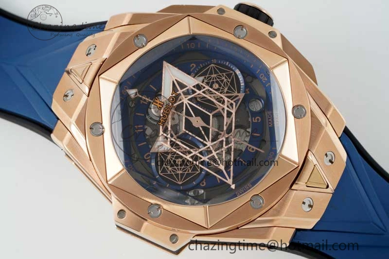 Big Bang Sang Bleu II Chrono RG BBF Best Edition Blue Dial on Blue Gummy Strap A7750