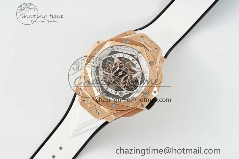 Big Bang Sang Bleu II Chrono RG BBF Best Edition White Dial on White Gummy Strap A7750
