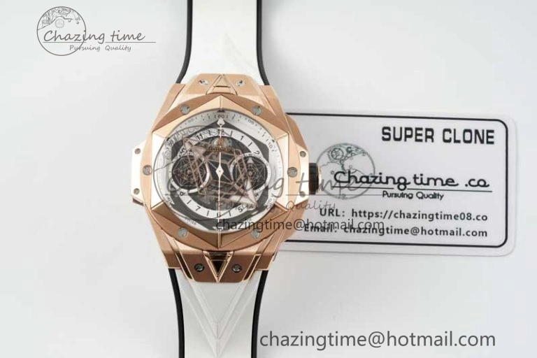 Big Bang Sang Bleu II Chrono RG BBF Best Edition White Dial on White Gummy Strap A7750