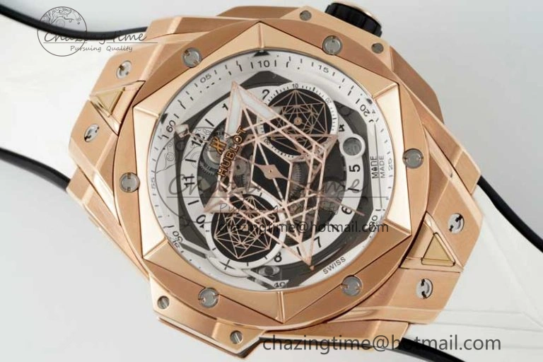 Big Bang Sang Bleu II Chrono RG BBF Best Edition White Dial on White Gummy Strap A7750