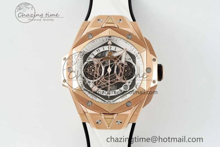 Big Bang Sang Bleu II Chrono RG BBF Best Edition White Dial on White Gummy Strap A7750