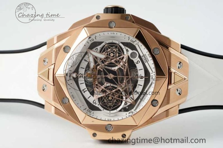 Big Bang Sang Bleu II Chrono RG BBF Best Edition White Dial on White Gummy Strap A7750
