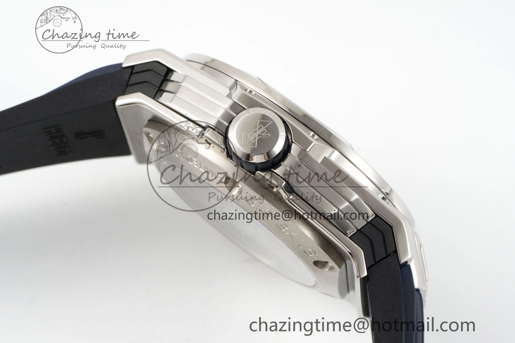 Big Bang Sang Bleu II Chrono SS BBF Best Edition Black Dial on Black Gummy Strap A7750