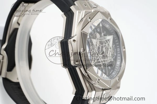 Big Bang Sang Bleu II Chrono SS BBF Best Edition Black Dial on Black Gummy Strap A7750
